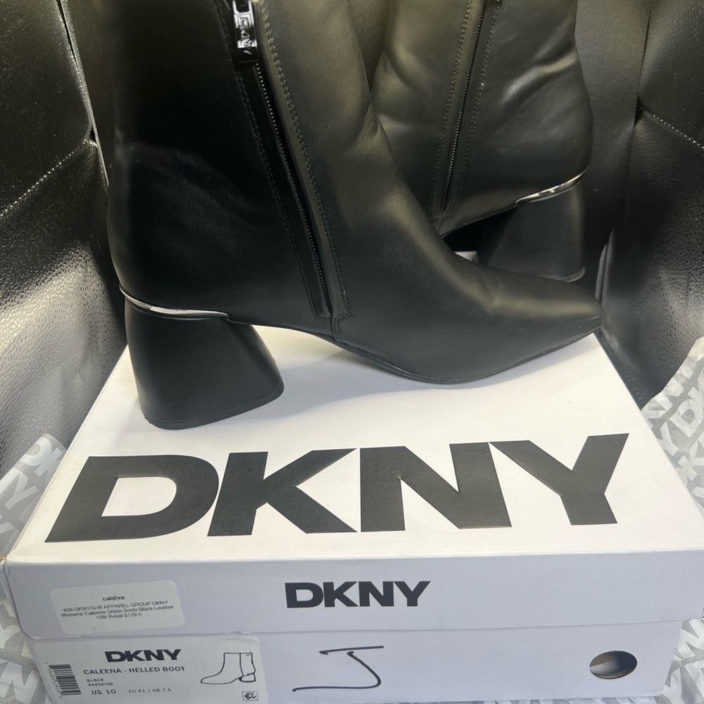 DKNY Black Heeled Boots with Silver Accents size 10 NIB